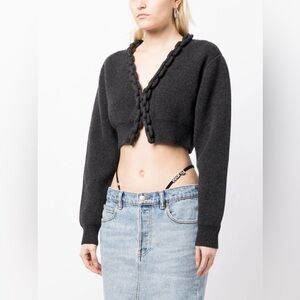 Alexander Wang 3D Chain Trim Embellished V-neck Cardigan Sweater -No Size-